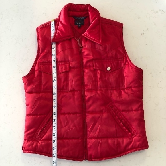 VINTAGE Y2K Tommy Hilfiger Bright Shiny Cherry Red Puffer Zip Pocket Fall Vest - Picture 15 of 15